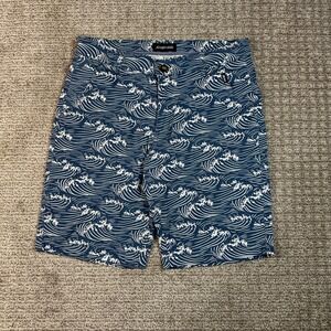 Aeropostale Mens Blue White Great Wave Print Chino Shorts Size 32 Cotton Stretch
